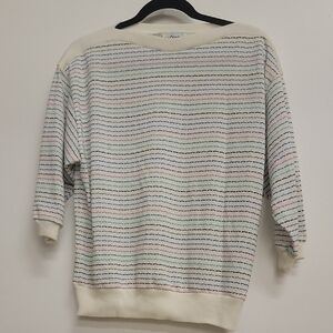 Vintage 80s Boat Neck White Color Dash Sweater Large Made In USA